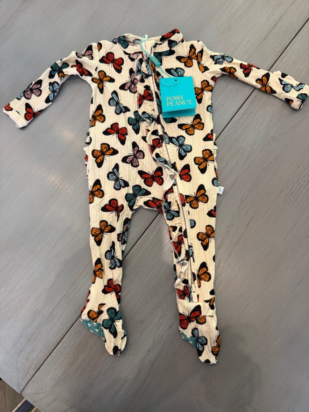 Posh Peanut Cream Butterfly Print Footed One-Piece